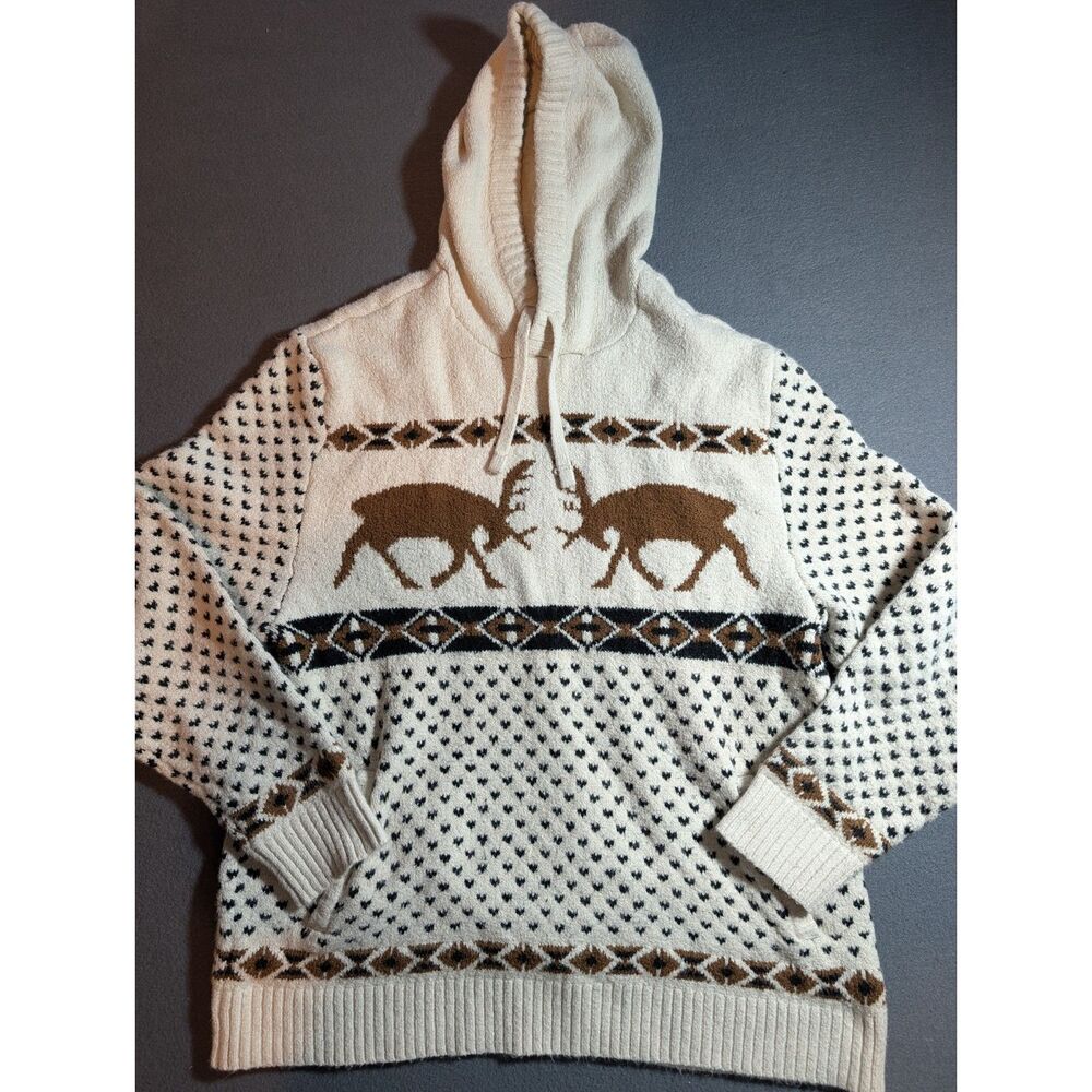 American Eagle Outfitters Men’s XL Buffalo Bison Hooded Sweater Cream Brown